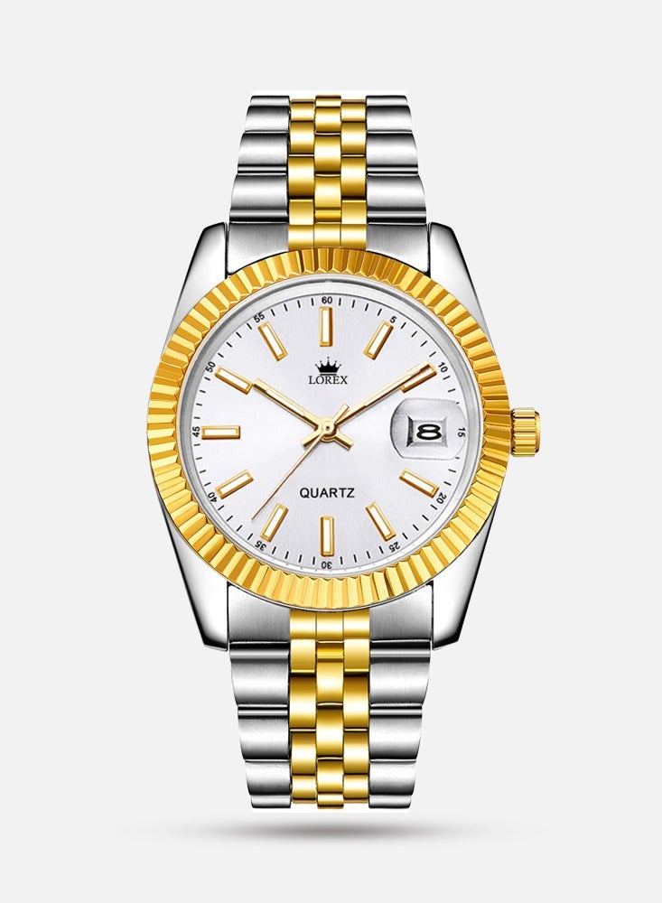 لوركس طقم ساعتين للرجل والمرأة بحزام بلون فضي وذهبي مقاومة للماء 100% - Image 2