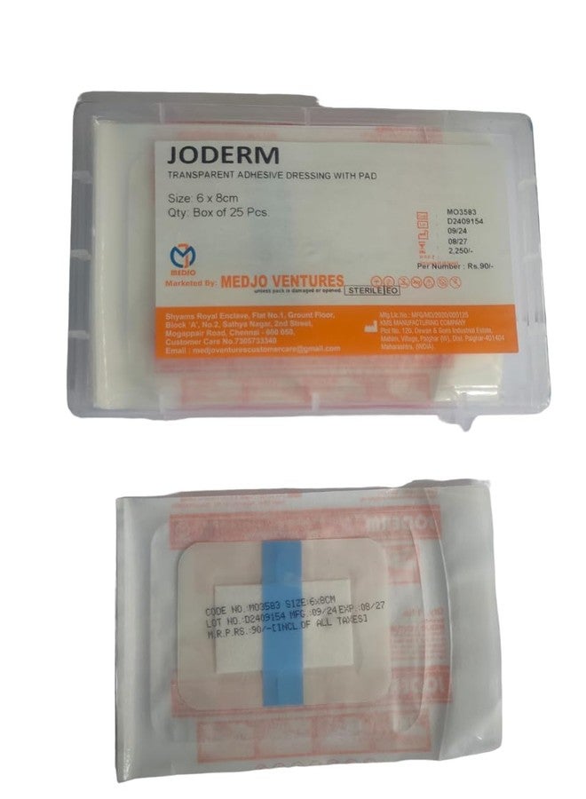 JOMED Buy JOMED Waterproof & Transparent Film Dressings with Pad, size : 6 x 8cm (25pcs) + GET FREE 1roll of inch Paper tape - Image 1