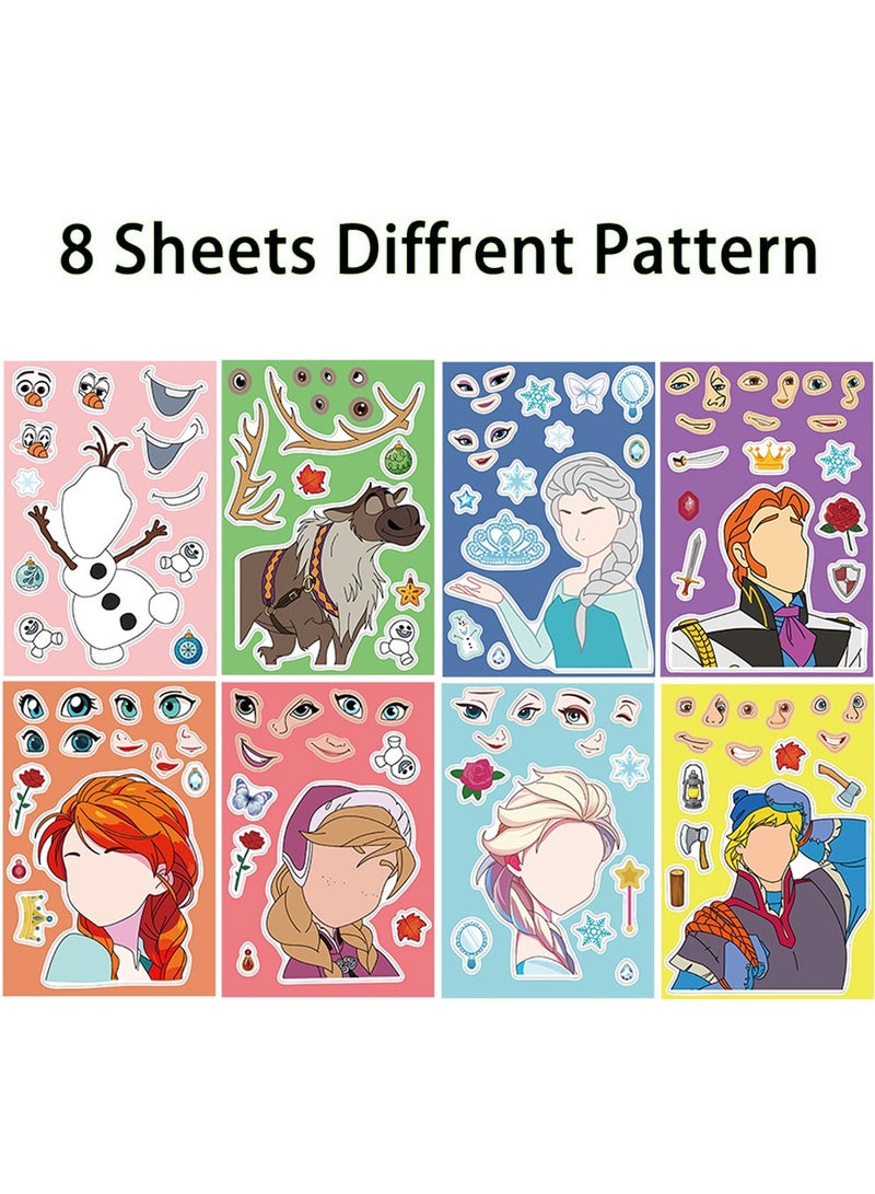 8 Sheets/Set Princess Stickers Make a Face Puzzle Stickers DIY Craft for Kids  - Image 2