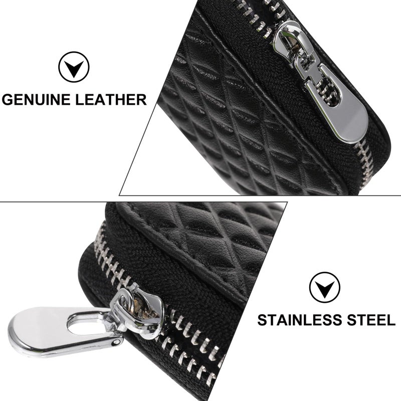 Genuine Leather Key Fob Cover Black Zipper Case Car Key Protector - Image 4