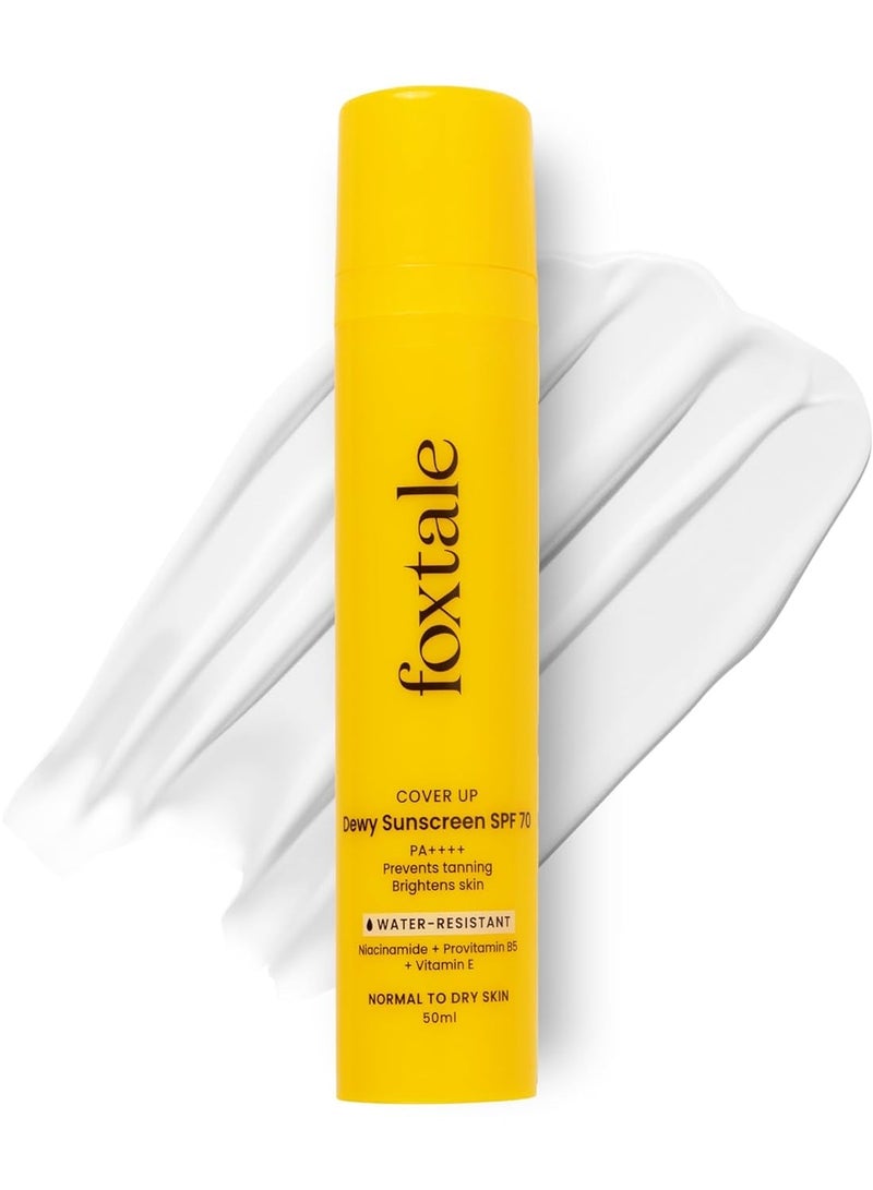 Foxtale SPF 70 Niacinamide Dewy Sunscreen with PA++++ For Dewy Sun Protection|Prevents Tan|Lightenweight, Non Greasy, No White Cast|Anti-Tan Formula|For Men & Women|For all skin type,50 Ml - Image 1