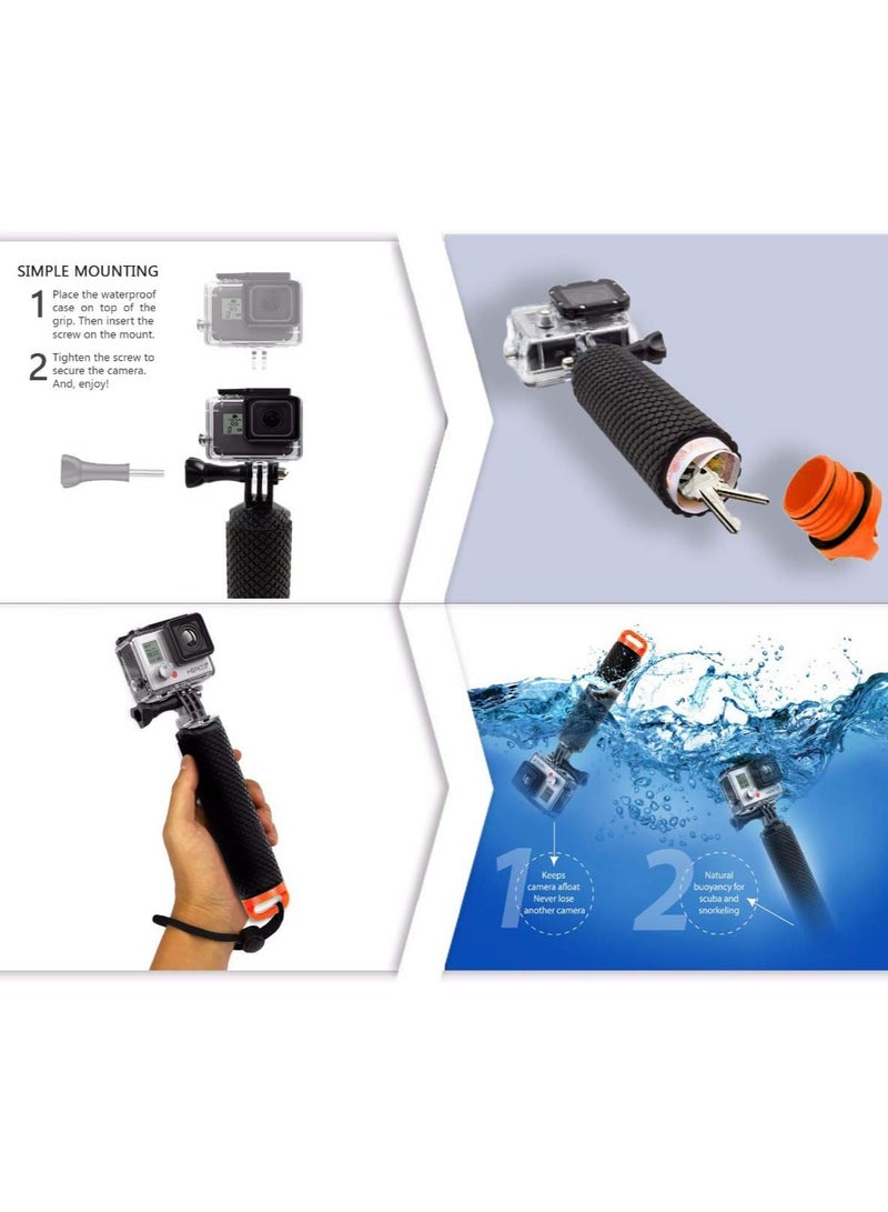 AROAQ Waterproof Floating Hand Grip Compatible with GoPro Hero 12 11 10 9 8 7 6 5 4 3+ 2 1 Session Black Silver Camera Handler & Handle Mount Accessories Kit for Water Sport and Action Cameras (ORANGE)  - Image 4