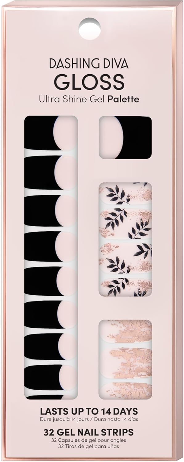 شرائط أظافر داشينغ ديفا اللامعة - لمسة من الذهب | خالية من الأشعة فوق البنفسجية، مقاومة للتقشير، لاصقات أظافر جل طويلة الأمد | تحتوي على 32 لفافة أظافر، 1 وسادة تحضير، 1 مبرد أظافر