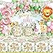 Fiesec Young Wild and Three Party Decorations Girl Safari 3rd Birthday Supplies Jungle Animal Themed 3 Year Old Party Supplies Tableware Set With Backdrop Balloon Banner Cutlery Straw Serves 20 - Image 2