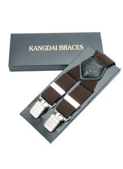 Generic Elastic Adjustable Mens Suspenders with 4 Clips Coffee 