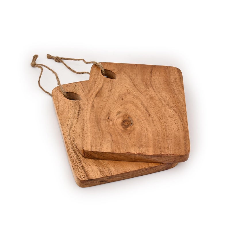 BHAVATU Cutting Board Acacia Wood Set of 2 with Hanging Hole Wooden chopping boards for Fruit, Vegetable, Camping Trip (8" x 6" x 0.75") - Image 2