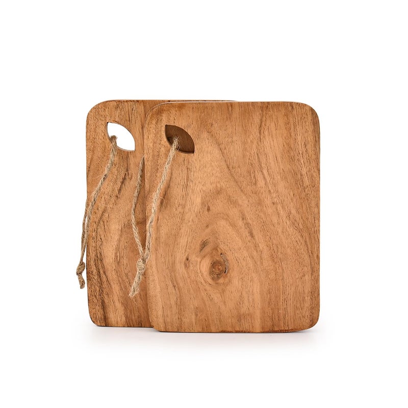 BHAVATU Cutting Board Acacia Wood Set of 2 with Hanging Hole Wooden chopping boards for Fruit, Vegetable, Camping Trip (8" x 6" x 0.75") - Image 4
