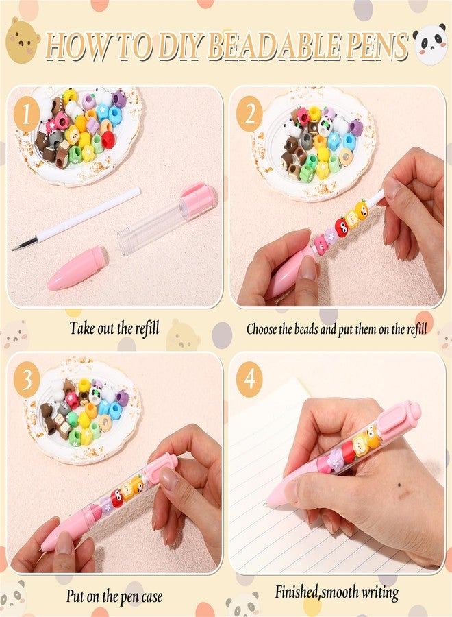 Sayglossy مجموعة أقلام ساي غلوسي المكونة من 12 قلمًا بلاستيكيًا مزينًا بالخرز، أقلام حبر جاف سوداء مع 56 خرزة سيليكون لطيفة، هدية مثالية للنساء في المكتب أو لصنع الأشياء بأنفسهن. - Image 4