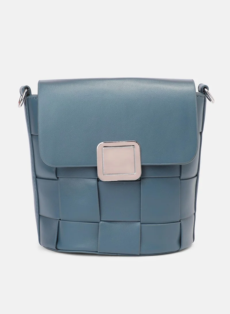 Haute Sauce Solid Interlock Regular Vegan Leather Sling Bag with Detachable Strap For Women