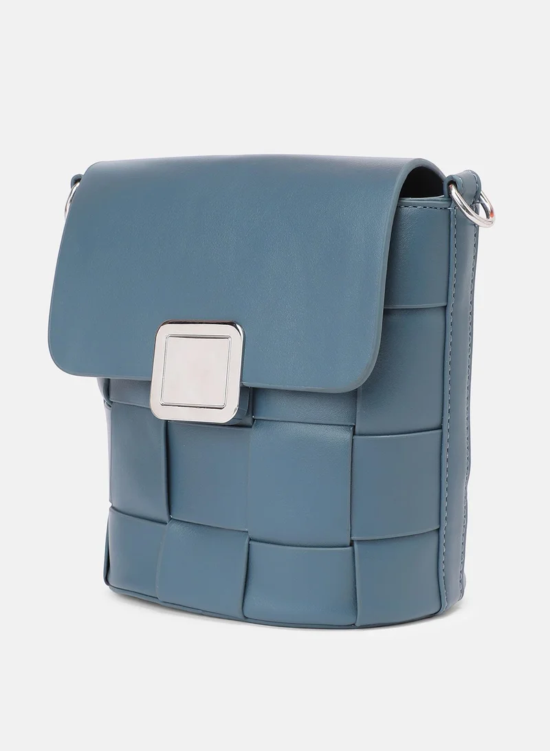 Haute Sauce Solid Interlock Regular Vegan Leather Sling Bag with Detachable Strap For Women