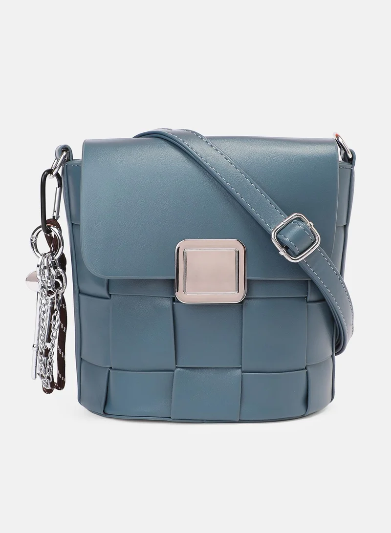 Haute Sauce Solid Interlock Regular Vegan Leather Sling Bag with Detachable Strap For Women