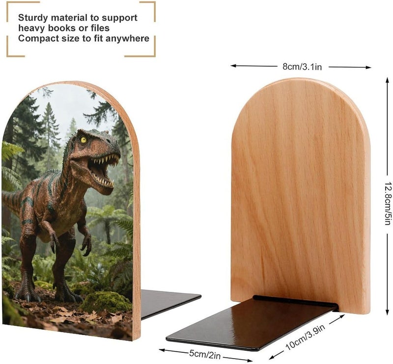 Overlord's Roar Bookends 1 Pair Solid Natural Wooden Book Ends, Duty Cute Book Stoppers, Decorative Book Holders for Home Office Desk Shelf, Perfect for Students, Book Lovers - Image 2