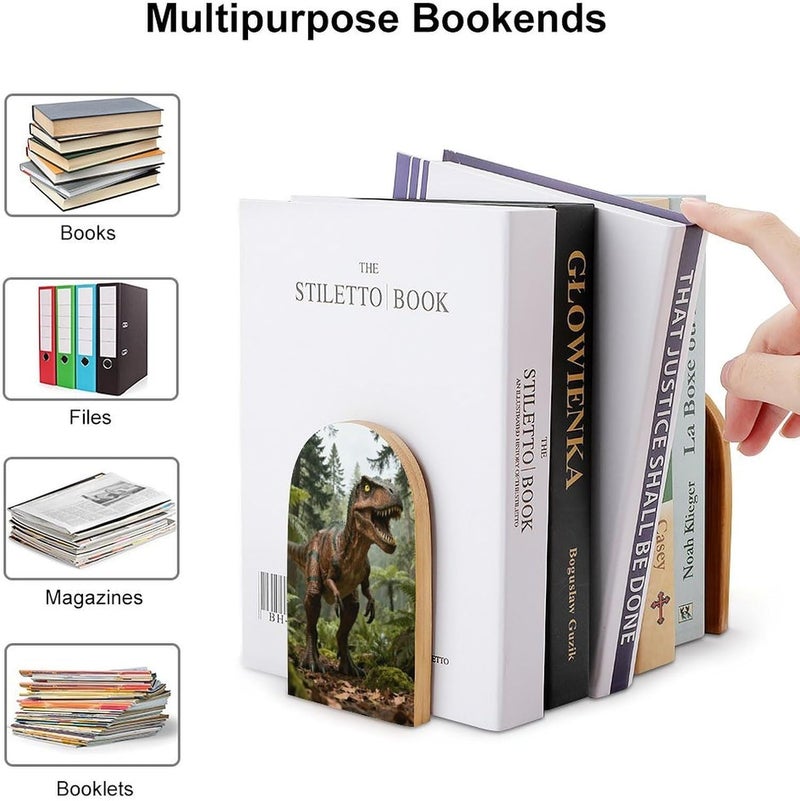 Overlord's Roar Bookends 1 Pair Solid Natural Wooden Book Ends, Duty Cute Book Stoppers, Decorative Book Holders for Home Office Desk Shelf, Perfect for Students, Book Lovers - Image 3