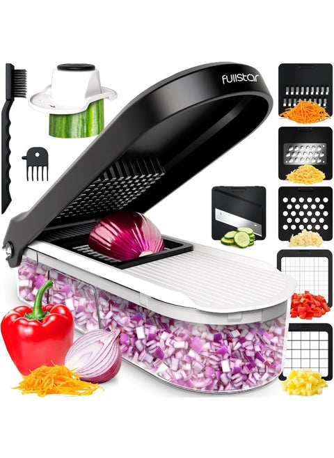 Fullstar Vegetable Chopper, Cheese Slicer, Food Chopper, Veggie Chopper, Onion Chopper, Vegetable Chopper with Container, Mandoline Slicer & Cheese Grater (6 in 1 - White)