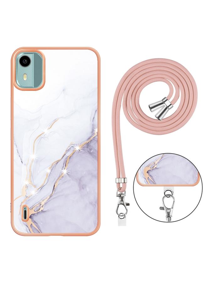 اس-توب جراب لهاتف Nokia C12 مطلي بالرخام الكهربائي مع حامل IMD مزدوج الجوانب مع حبل - Image 3