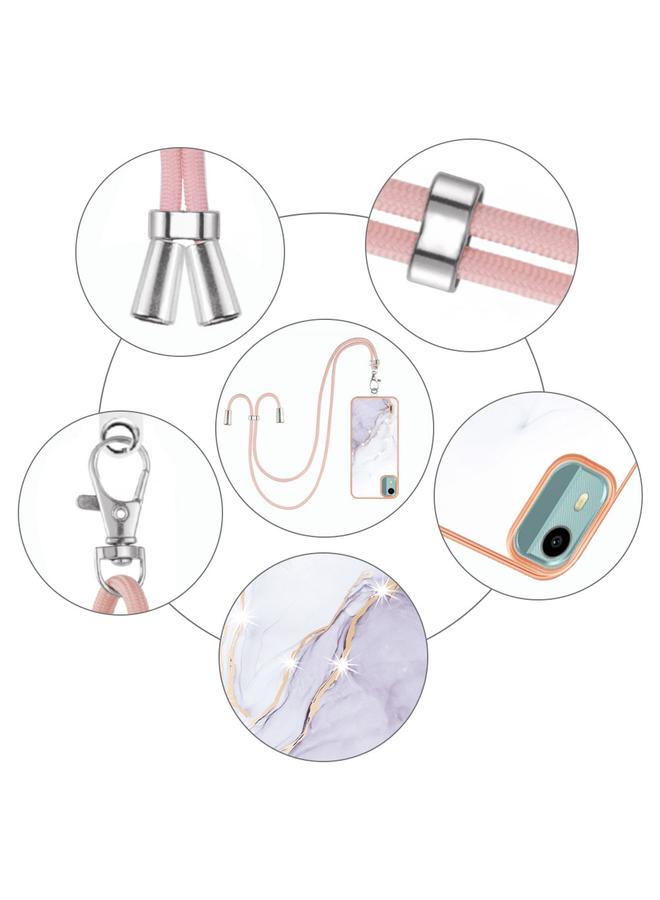 اس-توب جراب لهاتف Nokia C12 مطلي بالرخام الكهربائي مع حامل IMD مزدوج الجوانب مع حبل - Image 4