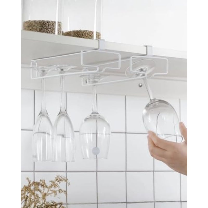 2 حزمة حامل زجاج النبيذ ستيمواري رف شماعات تحت خزانة النبيذ الزجاج رف المطبخ شنقا تخزين الرف المنظم، لسمك التقسيم أقل من 0.98 - Image 1