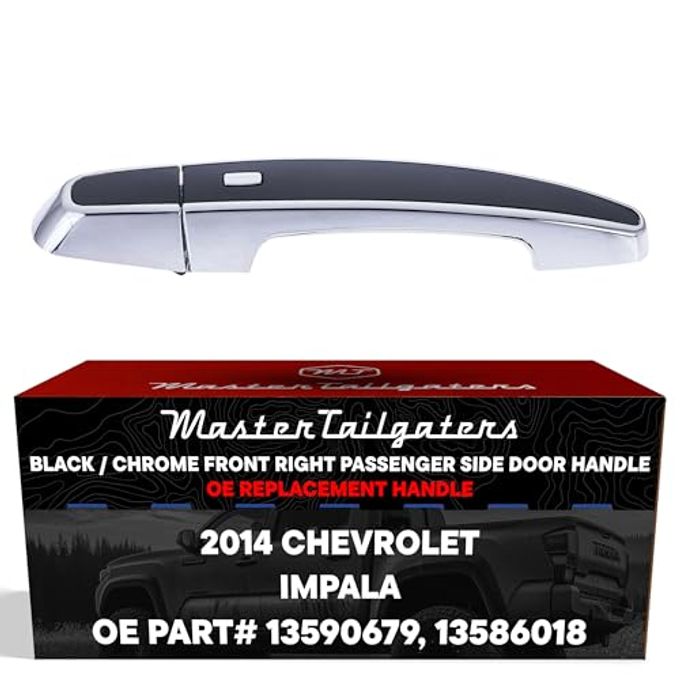 Master Tailgaters BlackChrome Exterior Door Handle Replacement for Chevrolet Impala 2014Current LTZ Model 4 Pin OE Part 13586018 13590679 Front Right Passenger Side wo Keyhole Easy Install