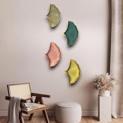 HOME ELEMENTS 4 Pc Wall Plates decor hanging for home decor wood hanging decoration for living room bedroom office (Ginkgo Leaf) - Image 2