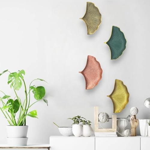 HOME ELEMENTS 4 Pc Wall Plates decor hanging for home decor wood hanging decoration for living room bedroom office (Ginkgo Leaf) - Image 1