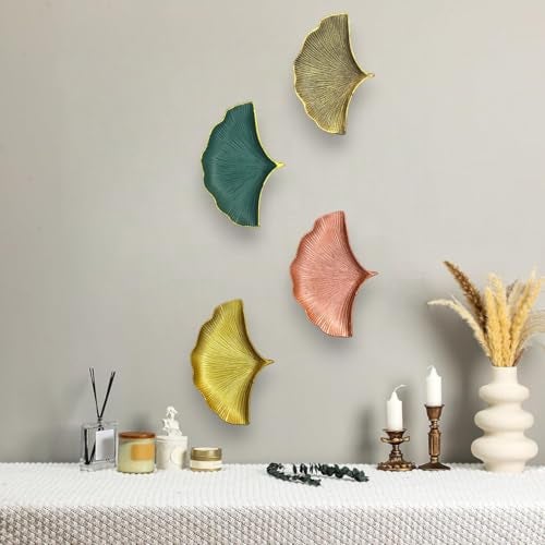 HOME ELEMENTS 4 Pc Wall Plates decor hanging for home decor wood hanging decoration for living room bedroom office (Ginkgo Leaf) - Image 3