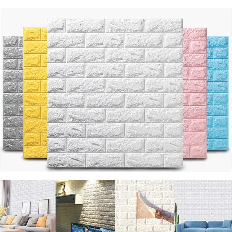 GLUN® 3D White Brick Wallpaper Self Adhesive for Wall PE Foam Wall Stickers DIY Wall Decor (70 x 77cm, Appx. 5.8Sq Feet) Pack of 1 - Image 5