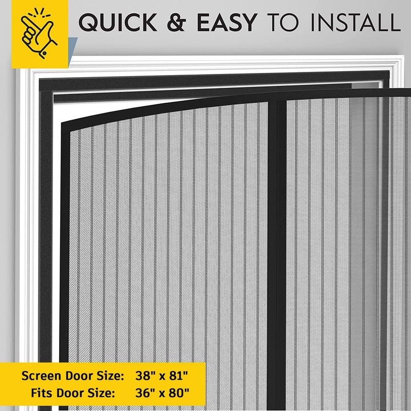 AUGO Magnetic Screen Door - Self Sealing, Heavy Duty, Hands Free Mesh Partition Keeps Bugs Out - Pet and Kid Friendly - Patent Pending Keep Open Feature - 38 Inch x 81 Inch - Image 5