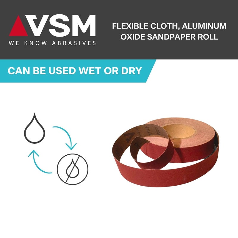 VSM 2" x 50yd (150'), 40 Grit (Coarse) Aluminum Oxide Sanding Shop Roll, F-Weight Cotton Cloth Backed Sandpaper Roll for Hand Finishing, Woodworking, Metal Working, Polishing - Image 5