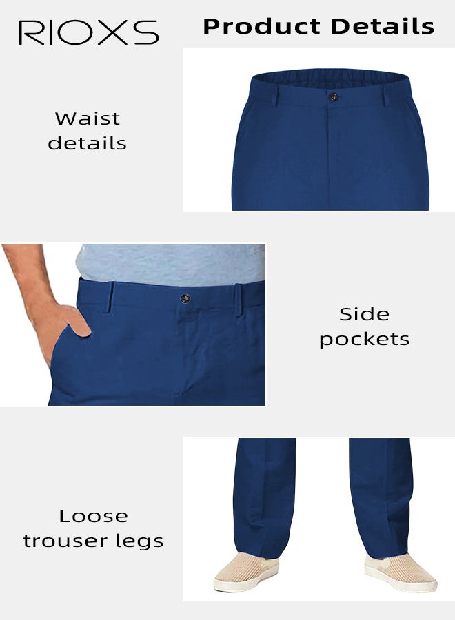 ريوكس بنطلونات رجالية رسمية، بنطلونات رجالية كلاسيكية غير رسمية، بنطلونات رجالية مريحة وخالية من التجاعيد مع جيوب، بنطلونات رسمية مريحة ومطاطية مع طيات في الأمام للعمل والاجتماعات والمواعيد الغرامية وحفلات التخرج والزفاف وغيرها، باللون الأزرق - Image 5