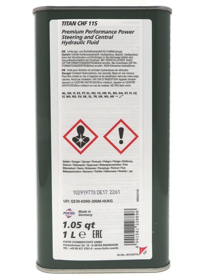 Fuchs Titan CHF 11S Power Steering Oil / Central Hydraulic Oil - 1L - Image 2