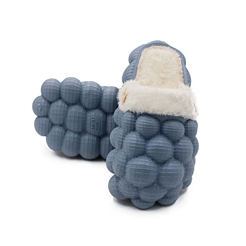 VRITRAZ Unisex Bubble Design EVA Winter Lightweight and Warm Fur Slippers, Waterproof Slippers, Removable and Washable (UK-8, Blue) - Image 2