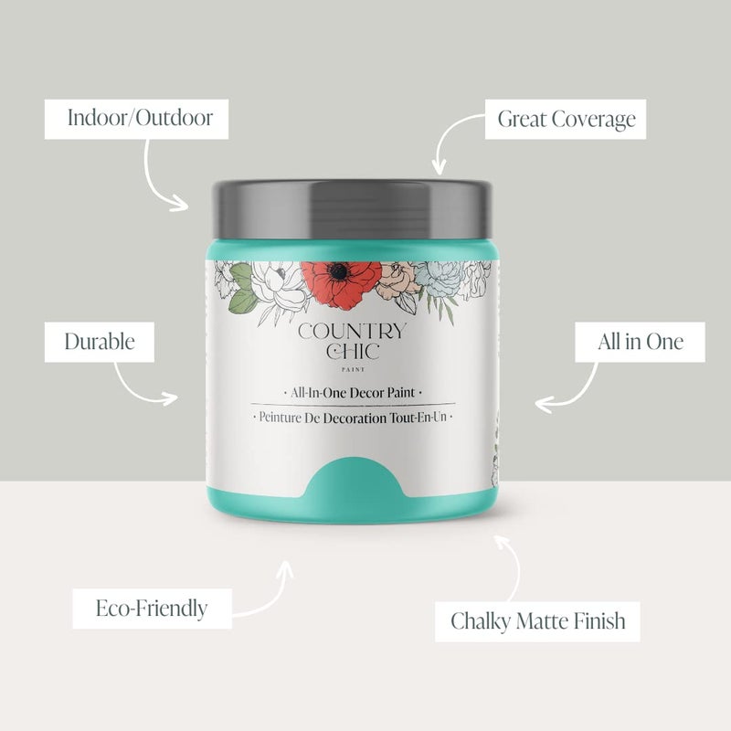 Country Chic Paint طلاء الطباشير الشامل بأسلوب ريفي للأثاث والخزائن وديكور المنزل، صديق للبيئة، تشطيب غير لامع، مع برايمر وطبقة علوية مدمجة للخشب والمعادن - كوكتيل استوائي (تركواز) - علبة 16 أونصة (475 مل) - Image 2