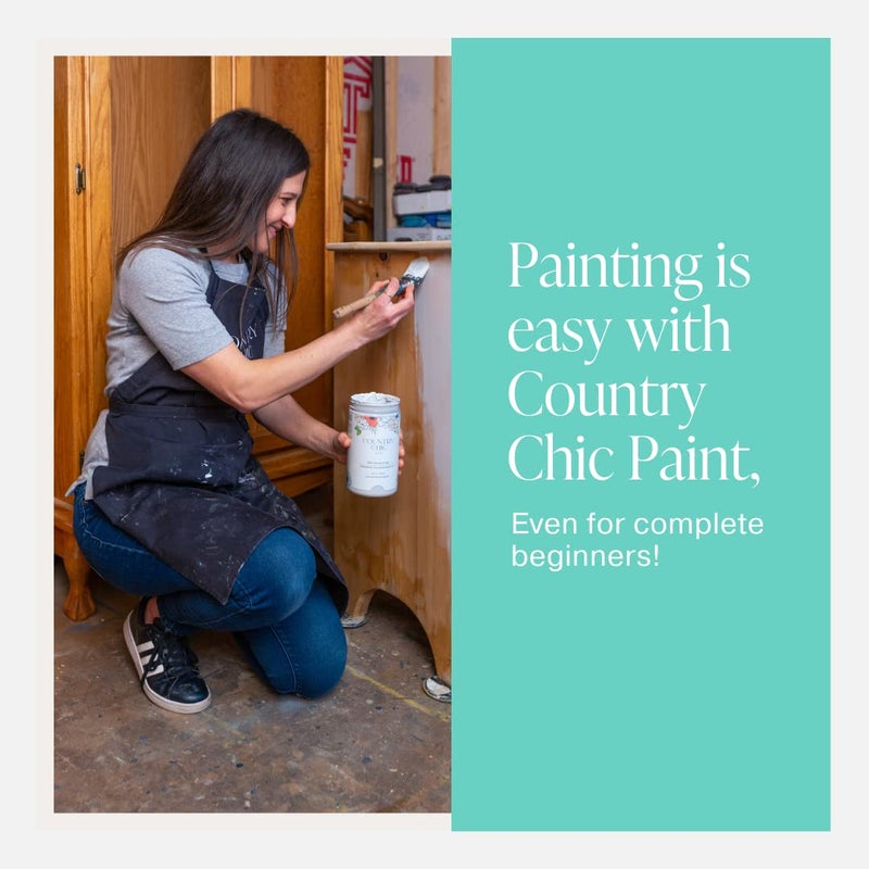 Country Chic Paint طلاء الطباشير الشامل بأسلوب ريفي للأثاث والخزائن وديكور المنزل، صديق للبيئة، تشطيب غير لامع، مع برايمر وطبقة علوية مدمجة للخشب والمعادن - كوكتيل استوائي (تركواز) - علبة 16 أونصة (475 مل) - Image 5