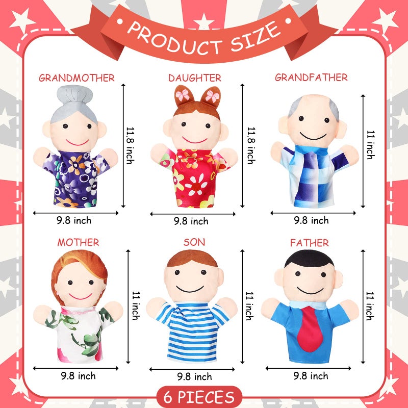 Jerify 6 Pcs Family Style Hand Puppets Soft Plush Puppet Family Members Cute Hand Toys for Teachers Parents Shows Story Time Playtime Schools, Grandparents, Mom, Dad, Brother, Sister - Image 2