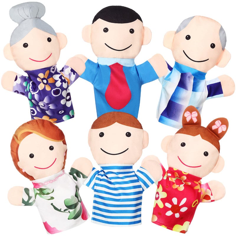 Jerify 6 Pcs Family Style Hand Puppets Soft Plush Puppet Family Members Cute Hand Toys for Teachers Parents Shows Story Time Playtime Schools, Grandparents, Mom, Dad, Brother, Sister - Image 1