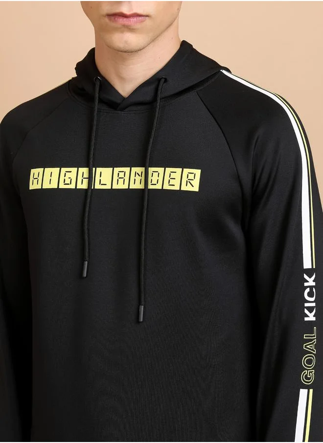 HIGHLANDER Printed Raglan Sleeves Hoodie with Drawstring by Styli