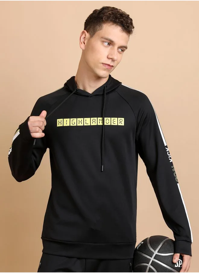 HIGHLANDER Printed Raglan Sleeves Hoodie with Drawstring by Styli