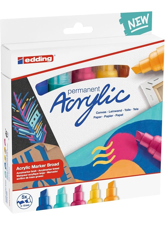 Edding 5000 Acrylic Marker Broad Multi Coloured Acrylic Paint Markers 5 Pack Abstract 5 10Mm Chisel Nib Acrylic Marker For Painting On Canvas Wood Acrylic Marker Waterproof - Image 1