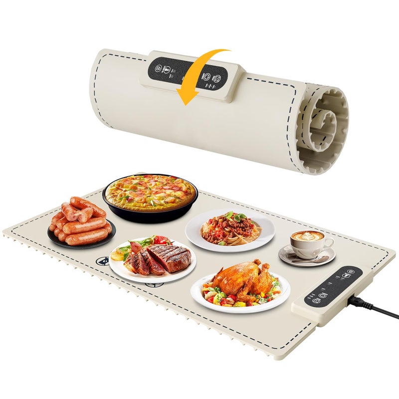 Negative ion Food Warming Mat with Adjustable TemperatureFoldable Electric Warming Tray for Parties Features 3 Modes  Fast HeatingRoll Up Food Warmer for PartiesShabbatChristmas White
