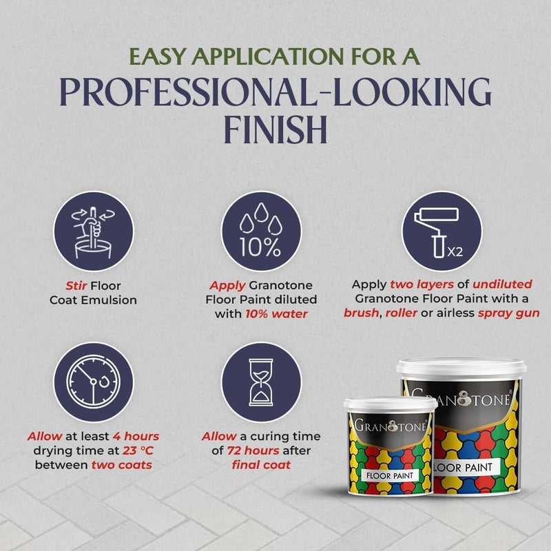 Granotone دهان الأرضيات GRANOTONE للأرضيات الأسمنتية والبلاط، مانع تسرب الخرسانة المعتمد على البولي يوريثين والبوليمر الأكريليكي، مضاد للانزلاق، دهان بلاط سميك ودائم 1 لتر، برتقالي - Image 2