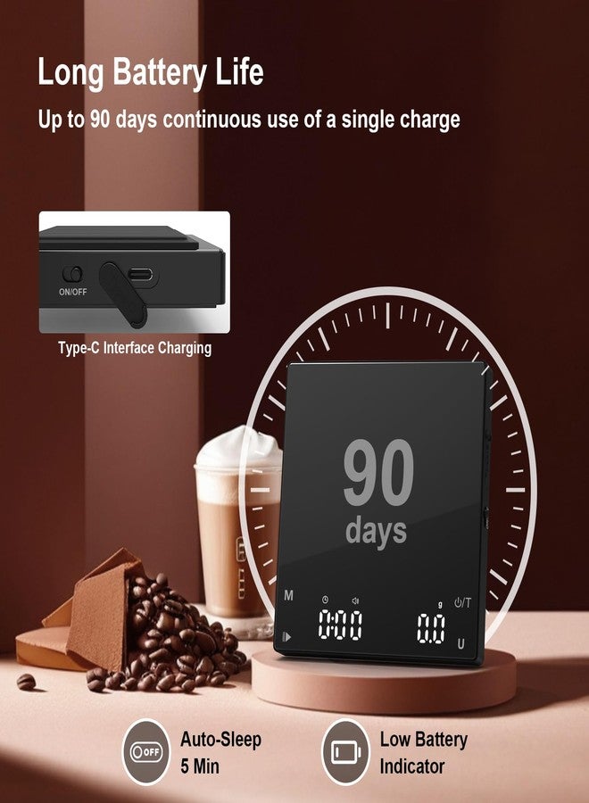 Diyife Rechargeable Mini Coffee Scale, Diyife Pour Over Coffee Scale with Timer, 2kg/0.1g Accurate Scale, Auto/Manual Timing, Mini Portable Digital Kitchen Scale for Drip Coffee, Espresso, French Press - Image 5