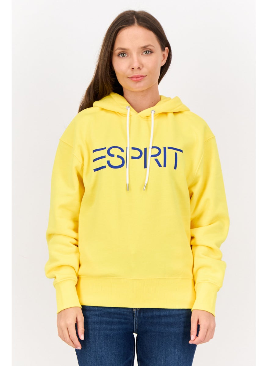 ESPRIT - Women Long Sleeves Brand Logo Hooded Sweatshirts, Yellow - Image 1