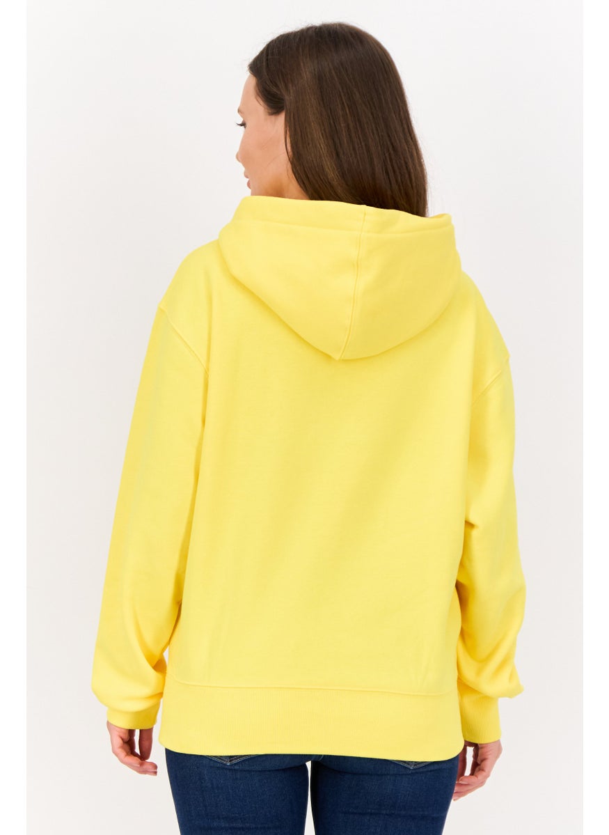 ESPRIT - Women Long Sleeves Brand Logo Hooded Sweatshirts, Yellow - Image 1