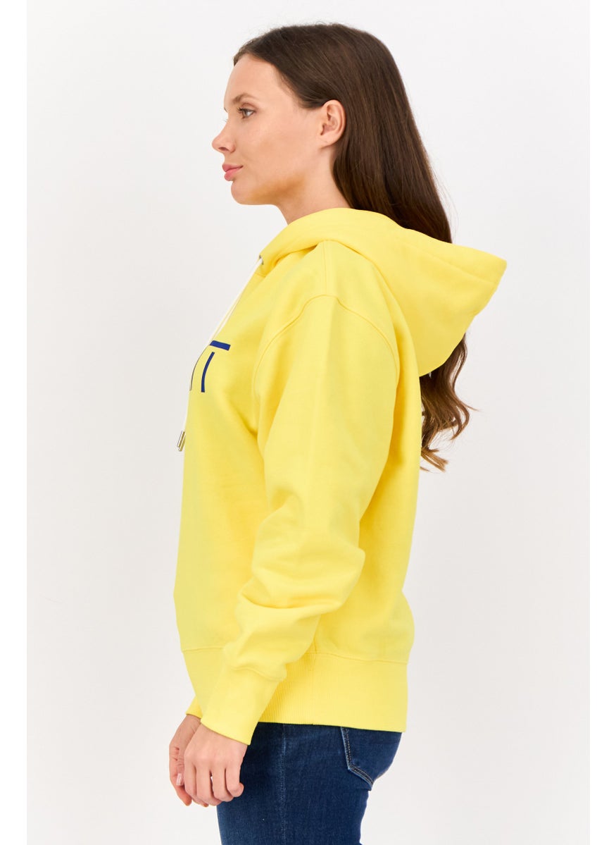 ESPRIT - Women Long Sleeves Brand Logo Hooded Sweatshirts, Yellow - Image 1