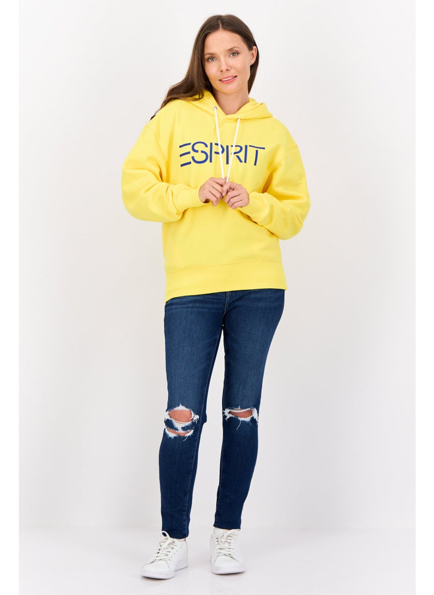 ESPRIT - Women Long Sleeves Brand Logo Hooded Sweatshirts, Yellow - Image 1