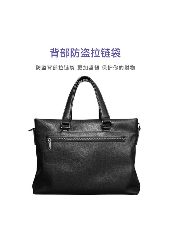Cow Men's Business Briefcase Men's Handbag Horizontal Handbag C-8610 Black Large Bag 14 Inches - Image 5