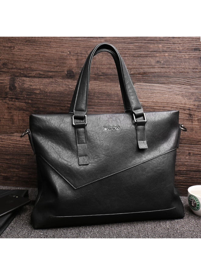 Cow Men's Business Briefcase Men's Handbag Horizontal Handbag C-8610 Black Large Bag 14 Inches - Image 2