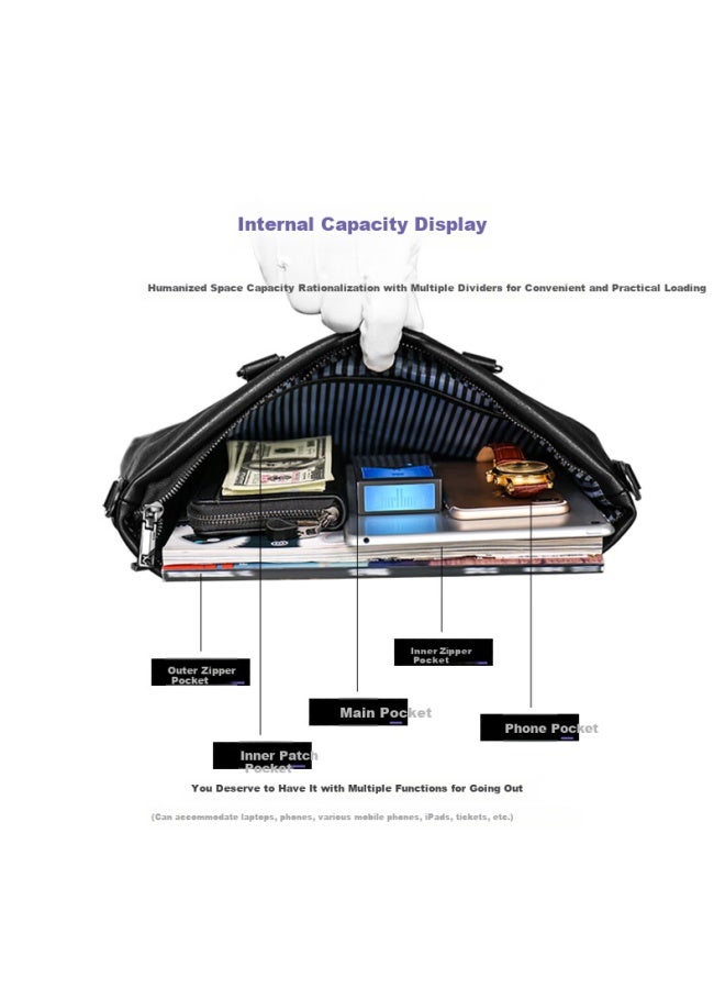Cow Men's Business Briefcase Men's Handbag Horizontal Handbag C-8610 Black Large Bag 14 Inches - Image 4