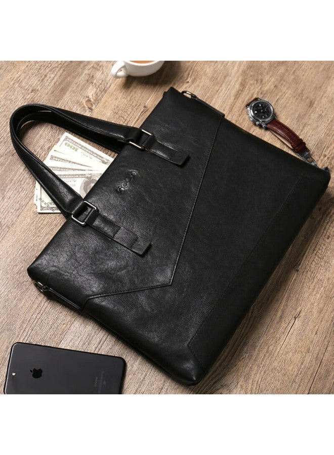Cow Men's Business Briefcase Men's Handbag Horizontal Handbag C-8610 Black Large Bag 14 Inches - Image 3