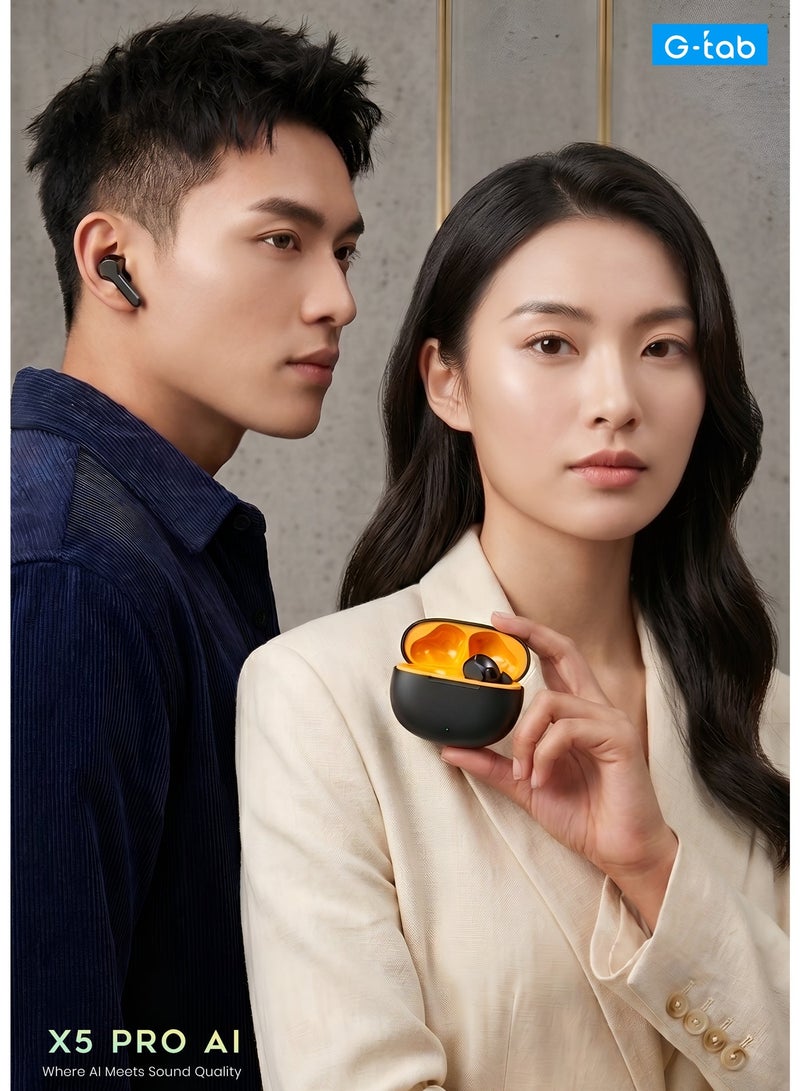 G-TAB X5 Pro AI Bluetooth Earbuds with AI Noise Cancellation & Live Translation 40H Long Battery life Touch Control ,AI Clear Calls, In-Ear Wireless Earphones — Black - Image 3
